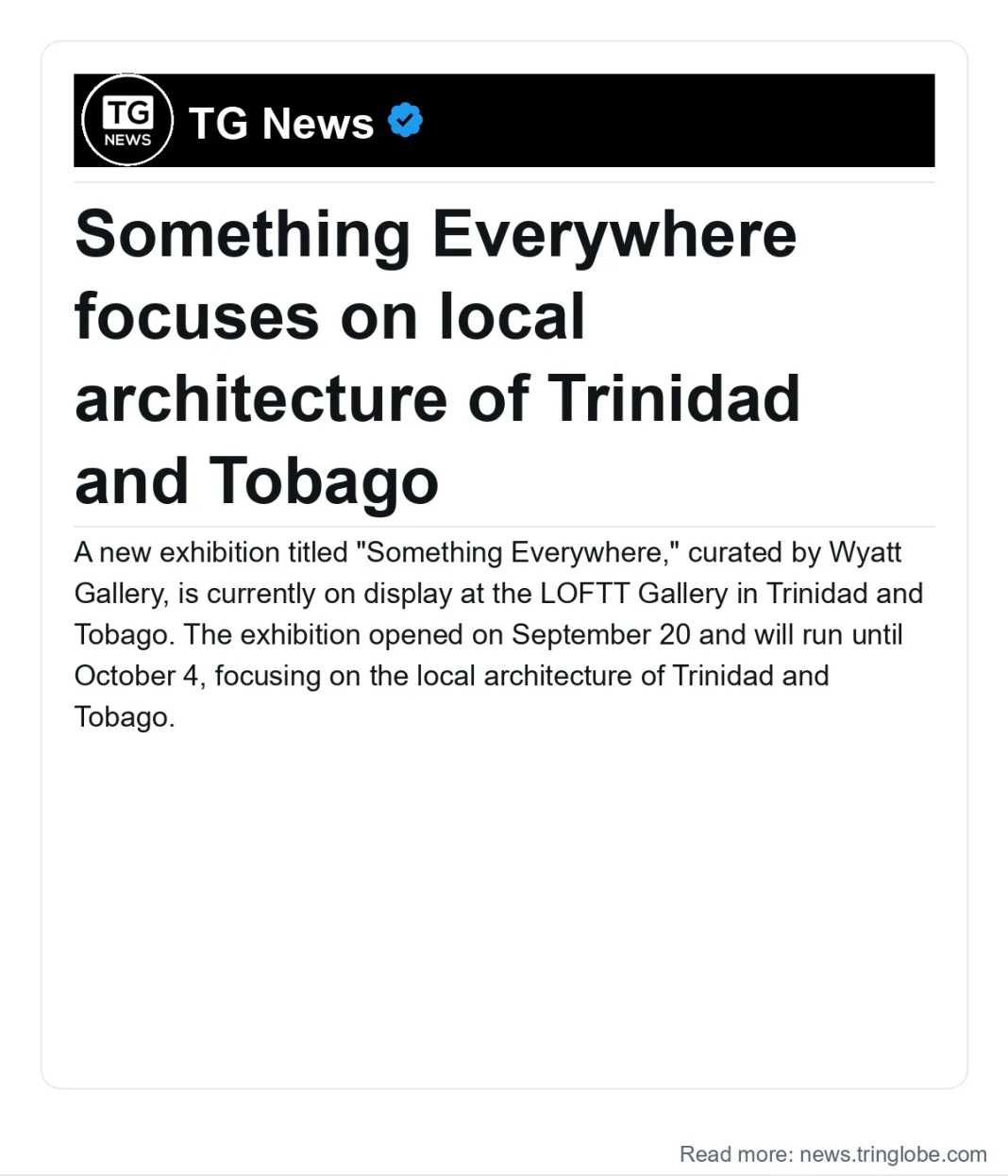 Trinidad and Tobago: Something Everywhere focuses on local architecture of Trinidad and Tobago