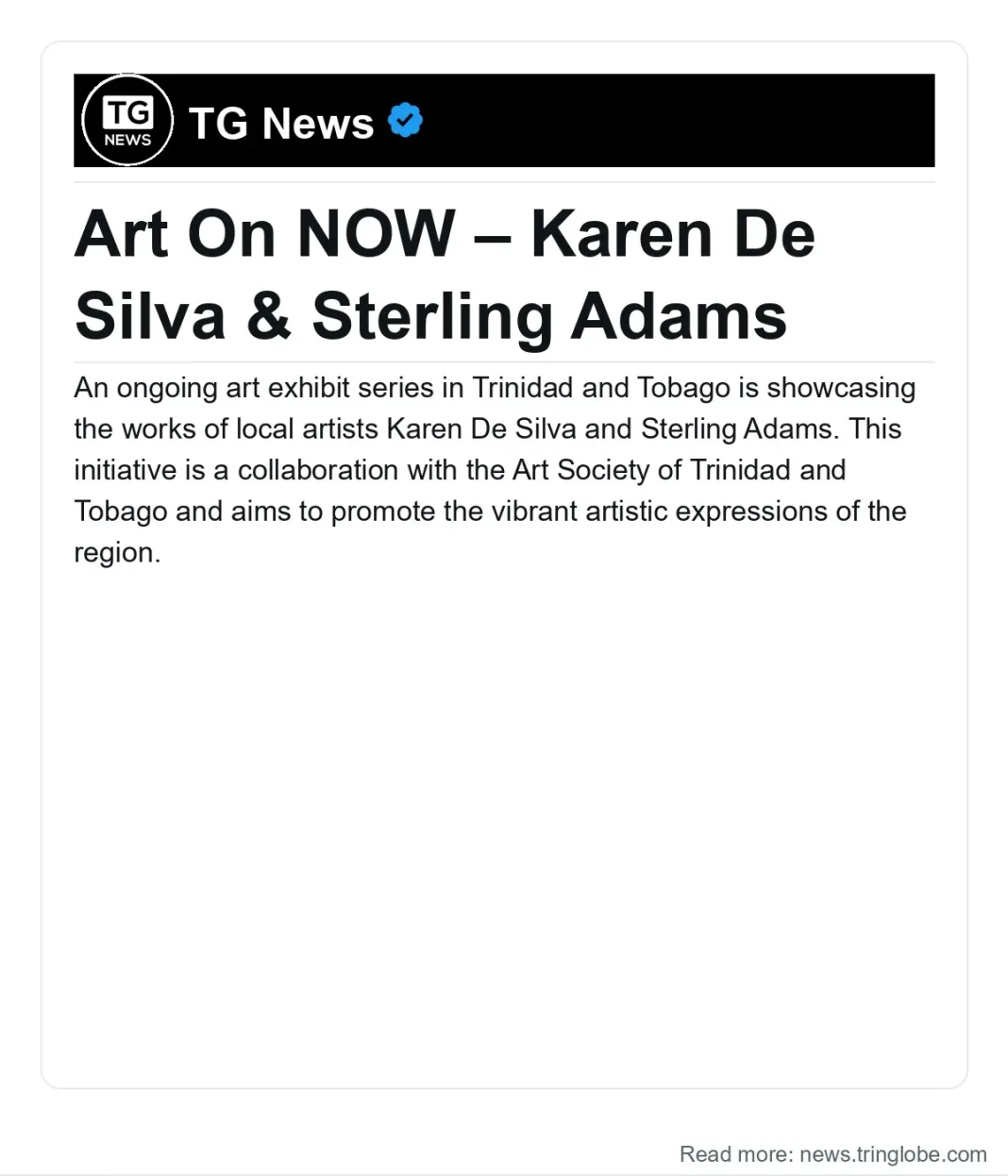 Trinidad and Tobago: Art On NOW – Karen De Silva & Sterling Adams
