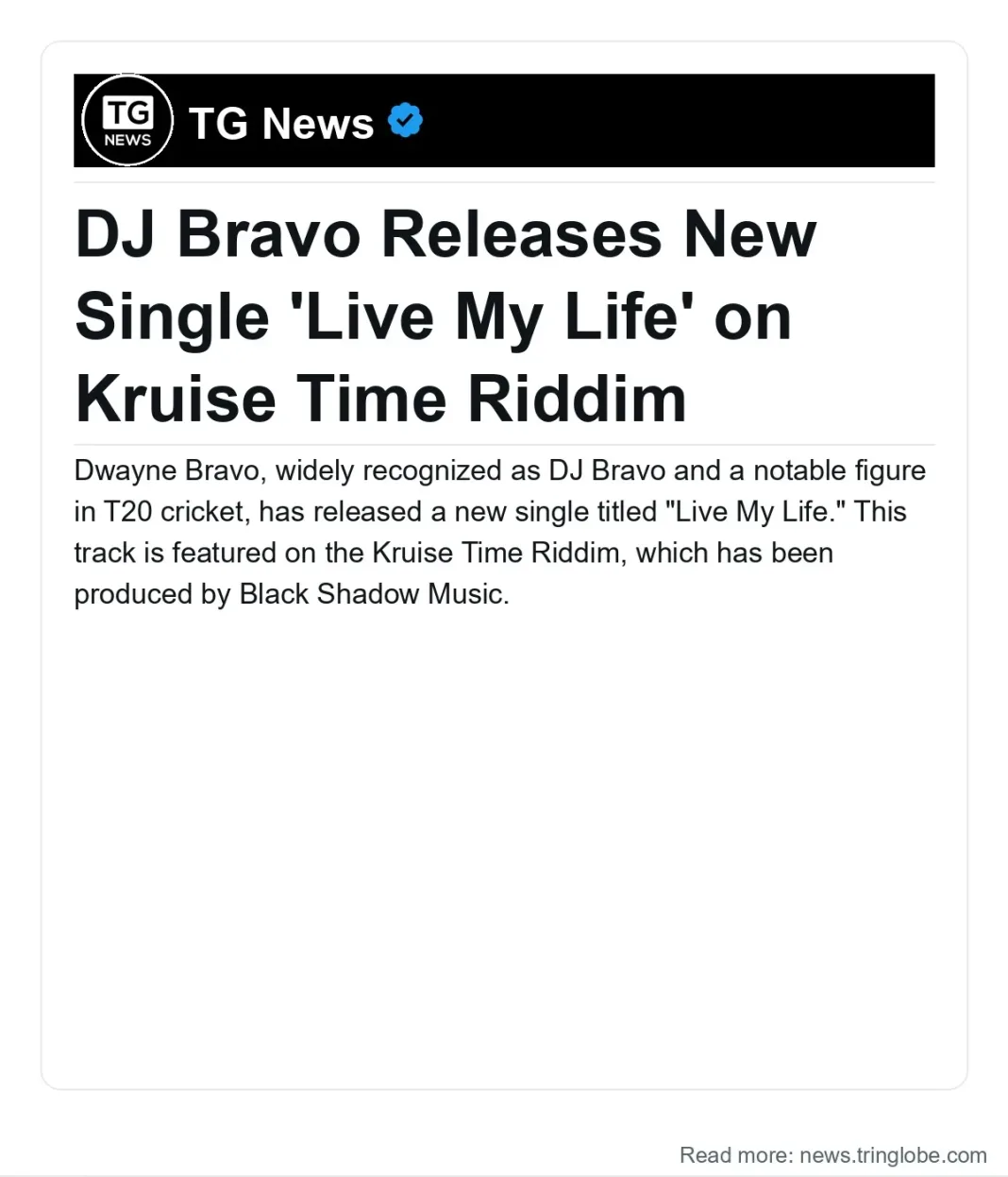 Trinidad and Tobago: DJ Bravo Releases New Single ‘Live My Life’ on Kruise Time Riddim
