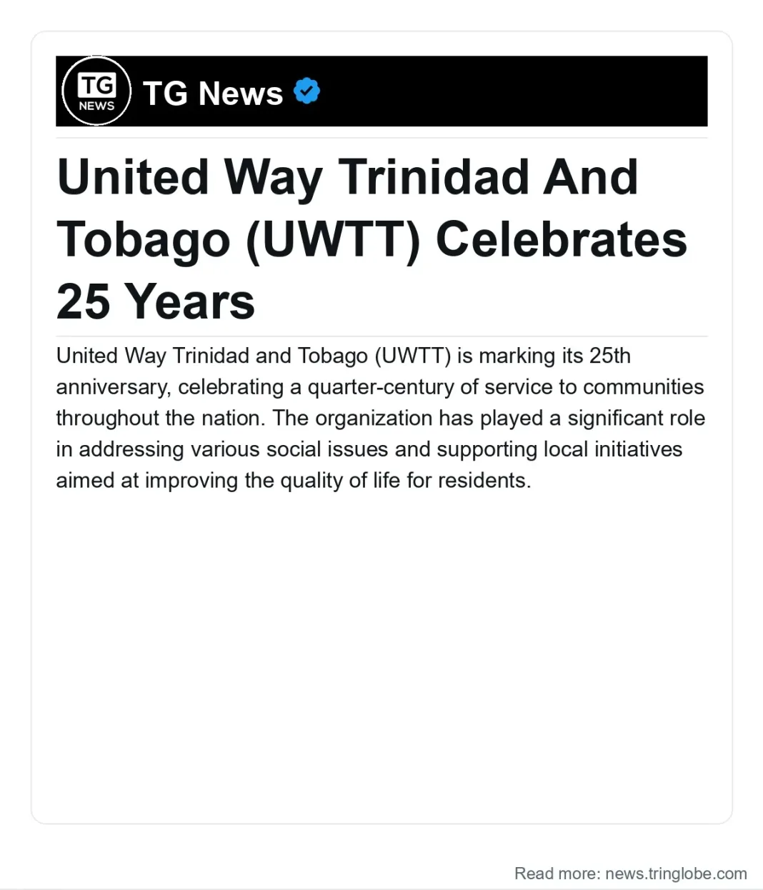 Trinidad and Tobago: United Way Trinidad And Tobago (UWTT) Celebrates 25 Years