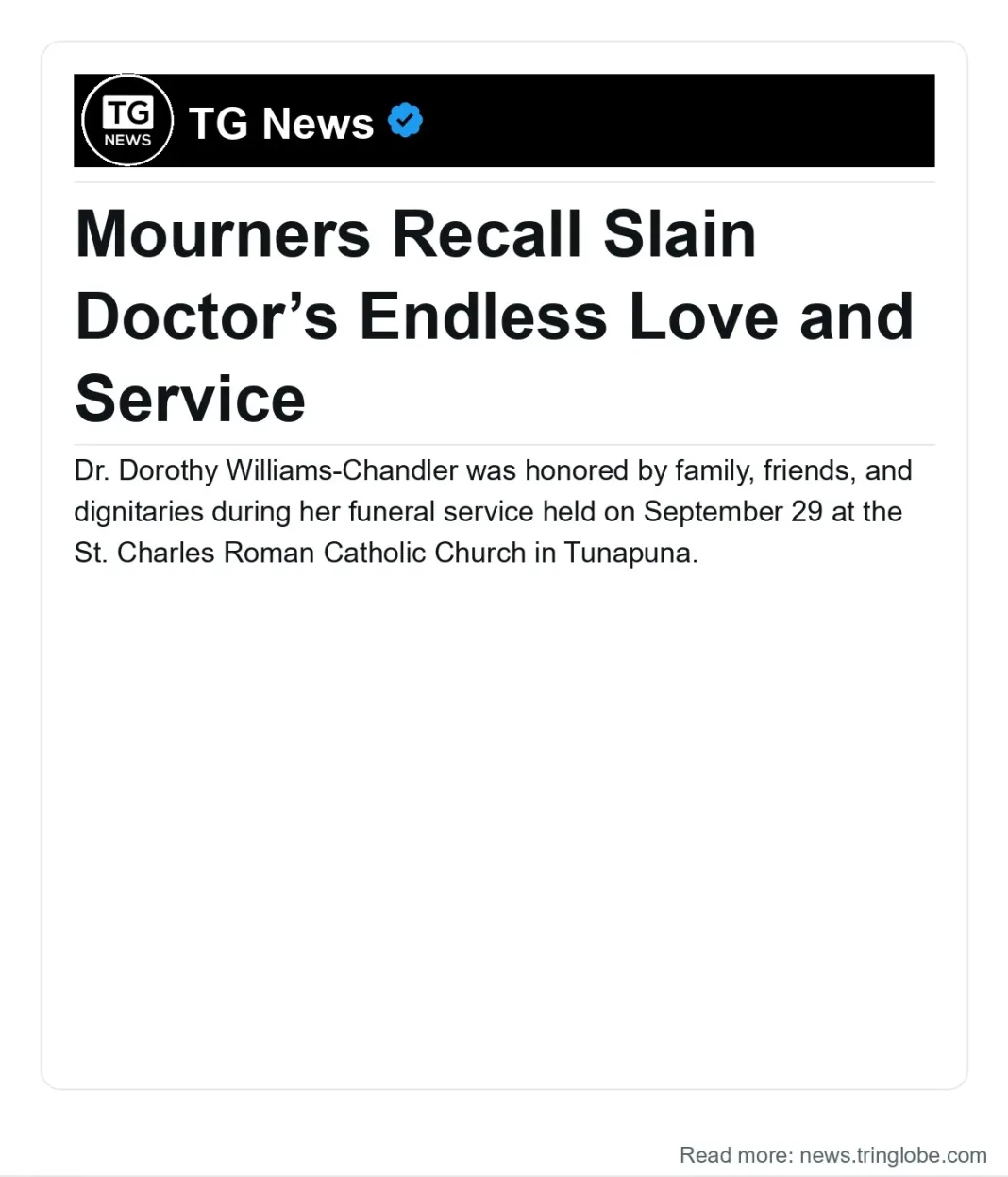 Trinidad and Tobago: Mourners Recall Slain Doctor’s Endless Love and Service