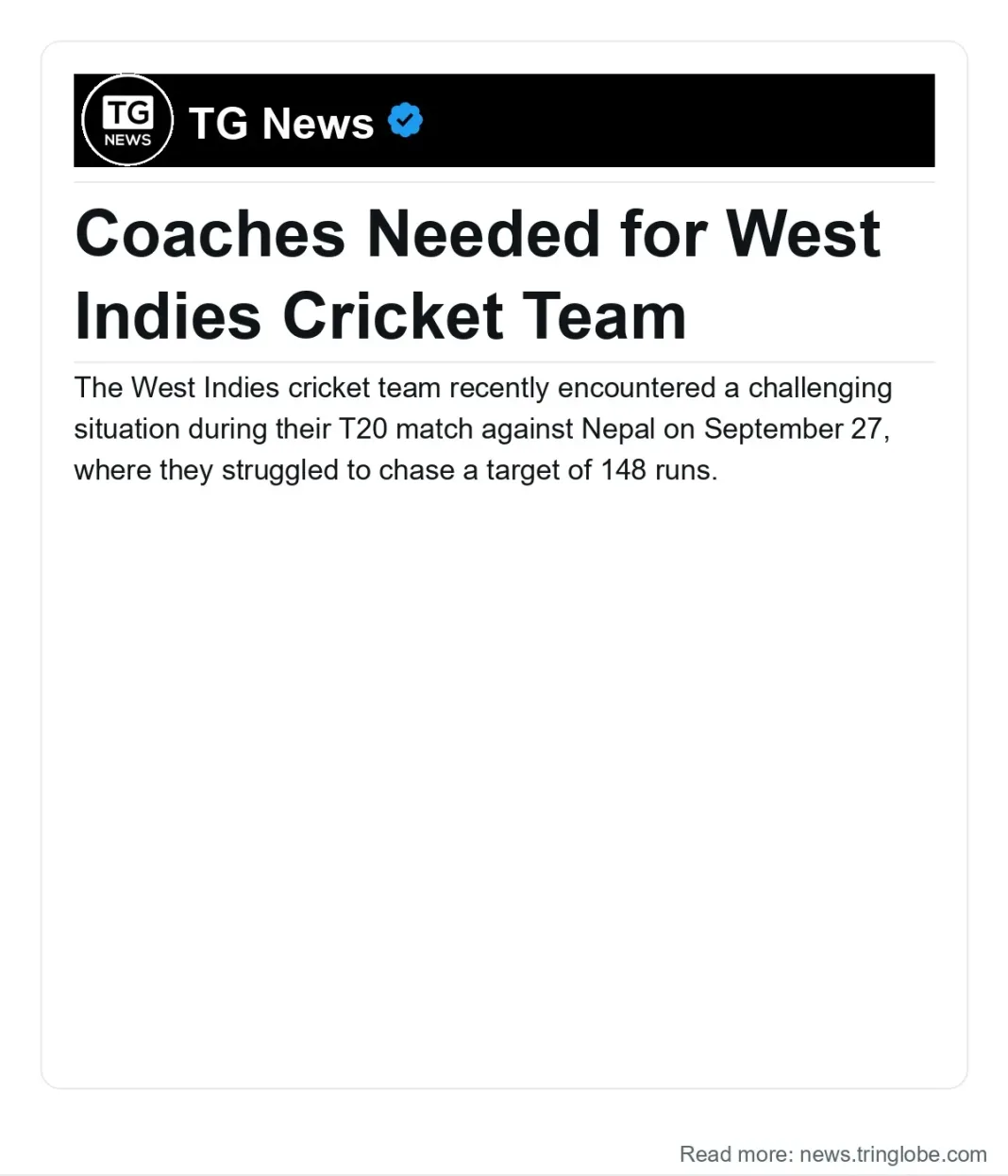 Trinidad and Tobago: Coaches Needed for West Indies Cricket Team