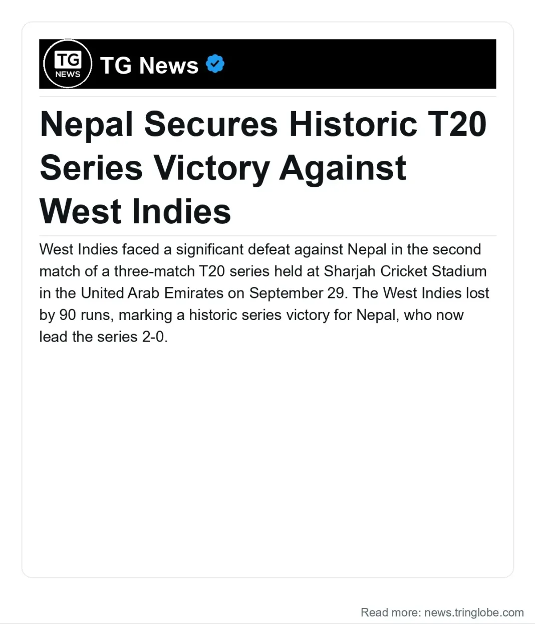 Trinidad and Tobago: Nepal Secures Historic T20 Series Victory Against West Indies
