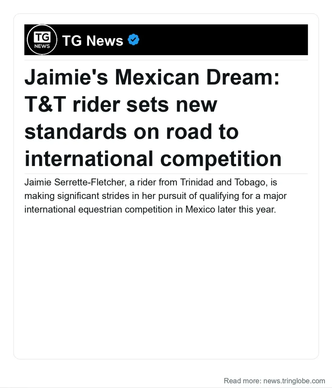 Trinidad and Tobago: Jaimie’s Mexican Dream: T&T rider sets new standards on road to international competition