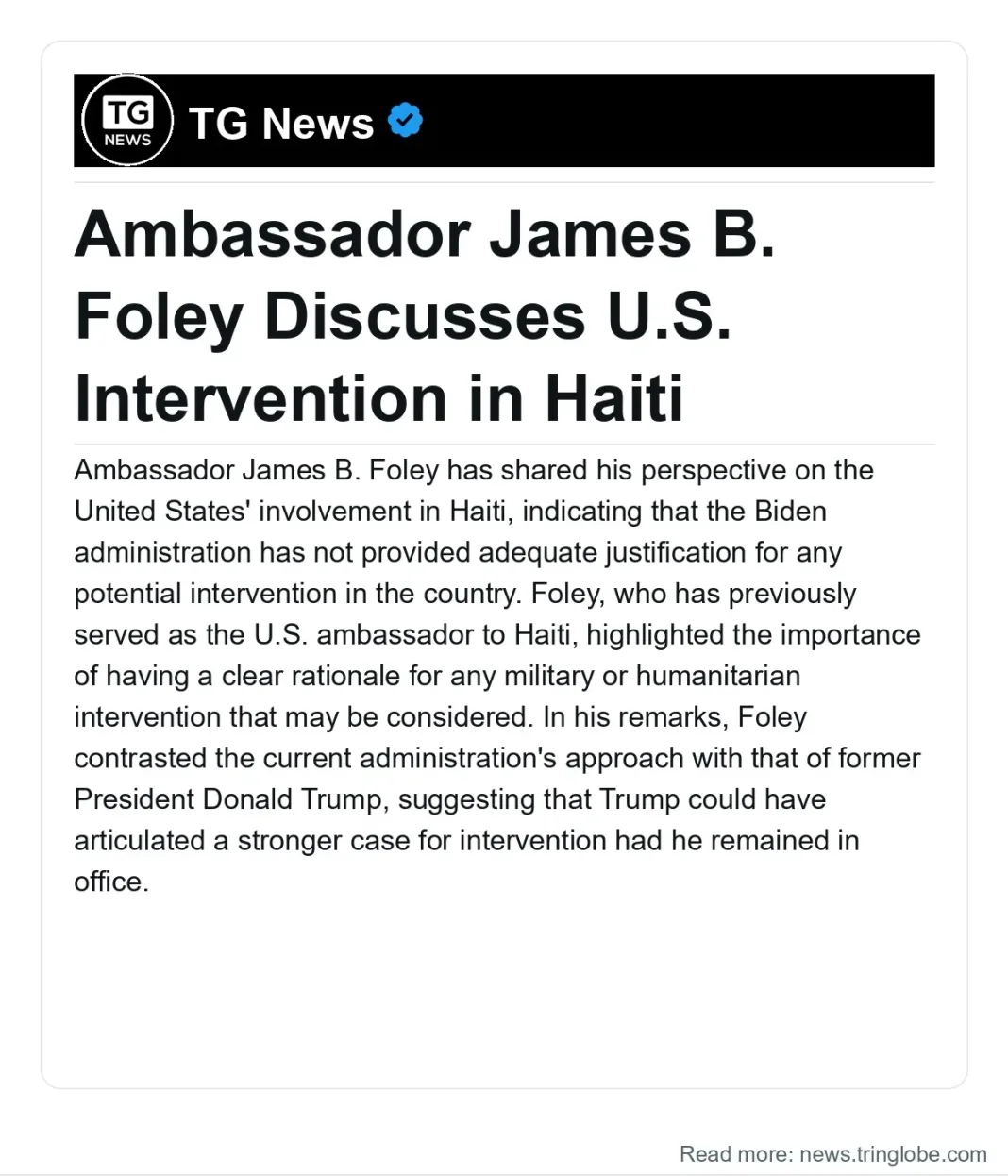 Haiti: Ambassador James B. Foley Discusses U.S. Intervention in Haiti
