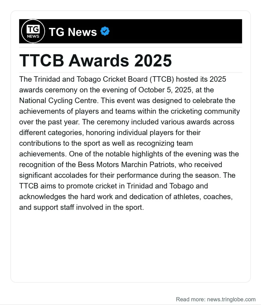 Trinidad and Tobago: TTCB Awards 2025