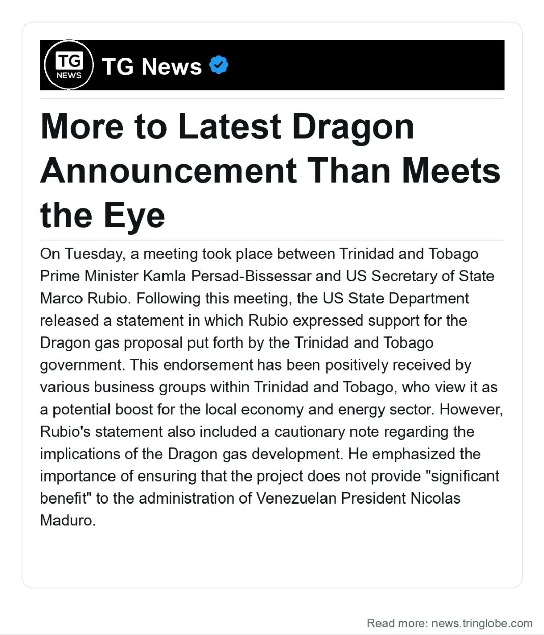 Trinidad and Tobago: More to Latest Dragon Announcement Than Meets the Eye