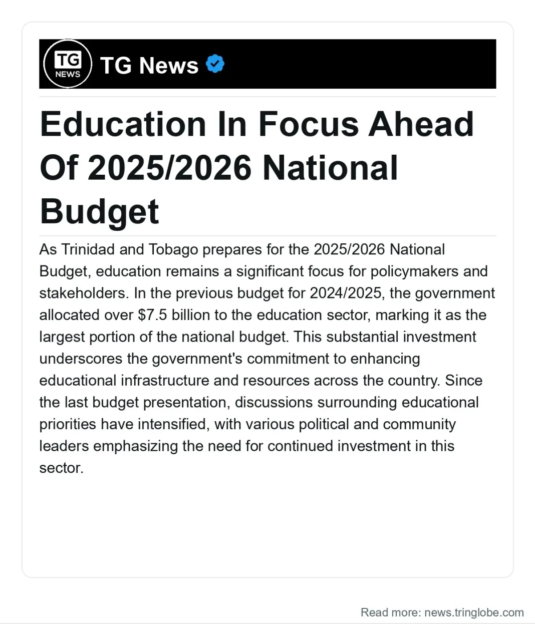 Trinidad and Tobago: Education In Focus Ahead Of 2025/2026 National Budget