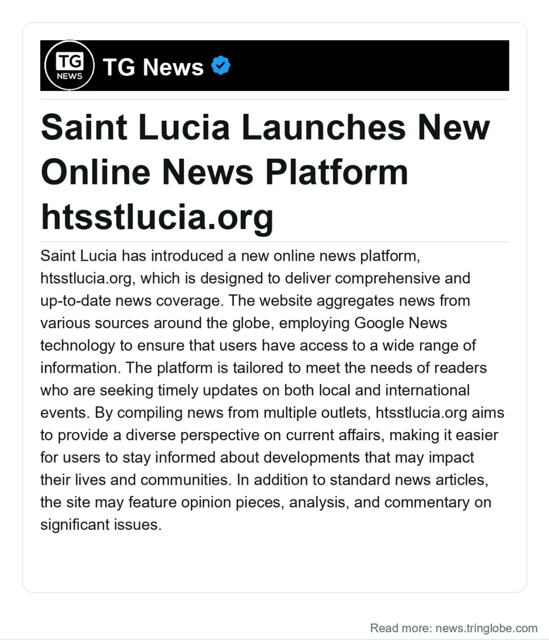 Saint Lucia: Saint Lucia Launches New Online News Platform htsstlucia.org