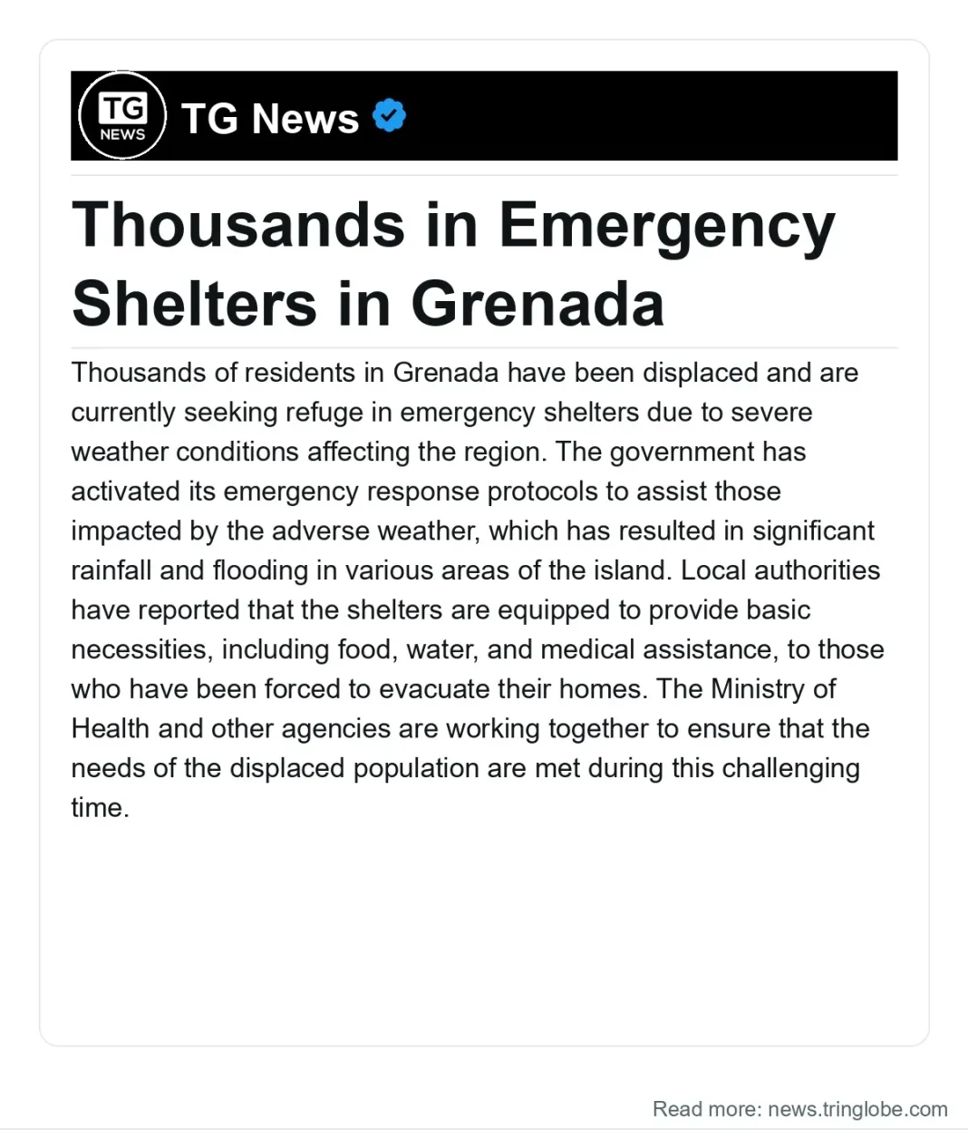 Grenada: Thousands in Emergency Shelters in Grenada