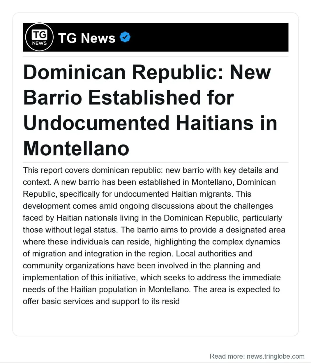 Dominican Republic: New Barrio Established for Undocumented Haitians in Montellano