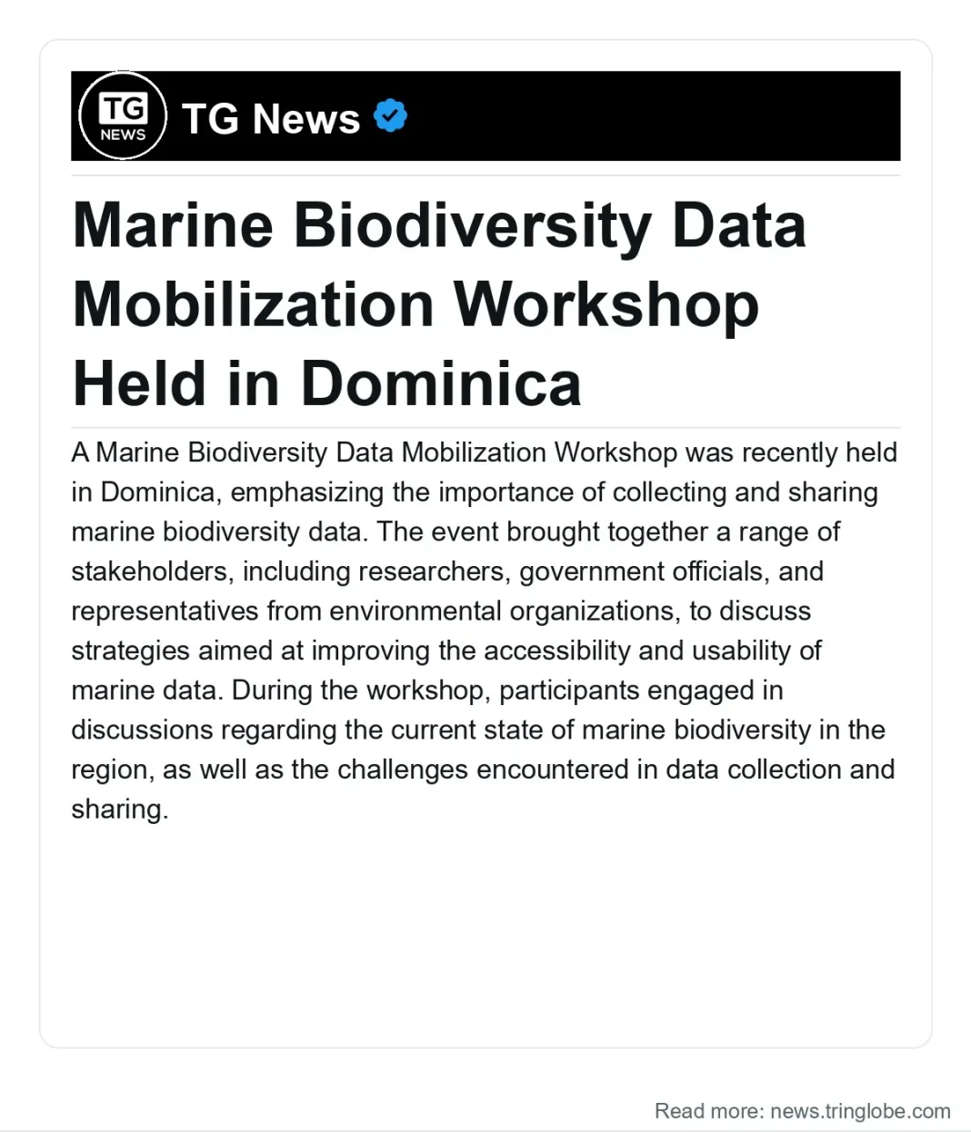 Dominica: Marine Biodiversity Data Mobilization Workshop Held in Dominica