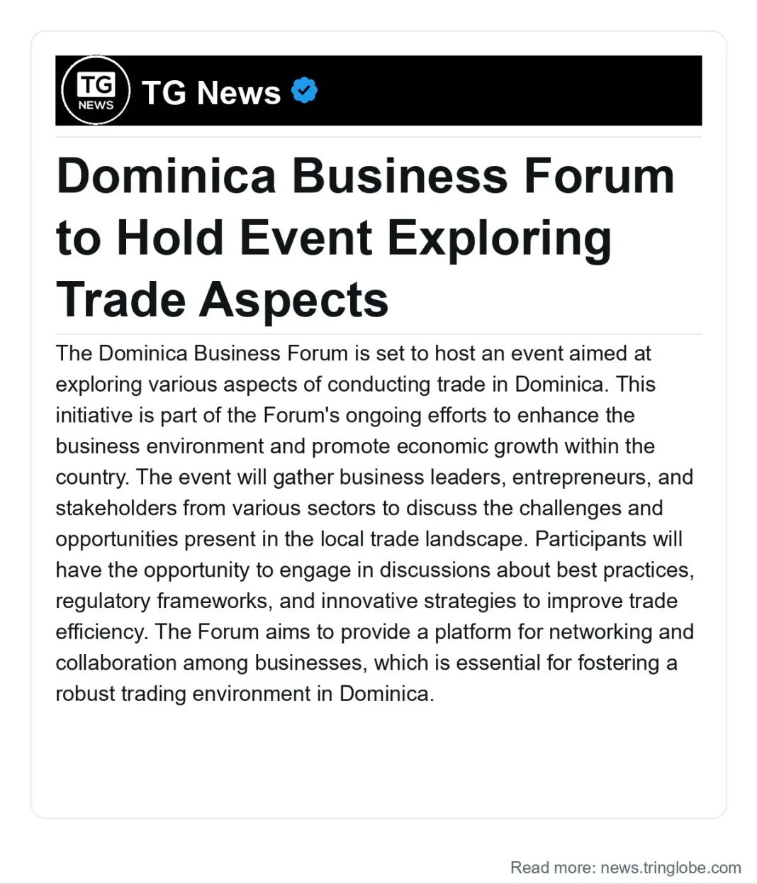 Dominica: Dominica Business Forum to Hold Event Exploring Trade Aspects