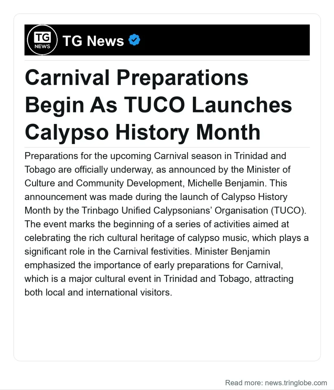 Trinidad and Tobago: Carnival Preparations Begin As TUCO Launches Calypso History Month