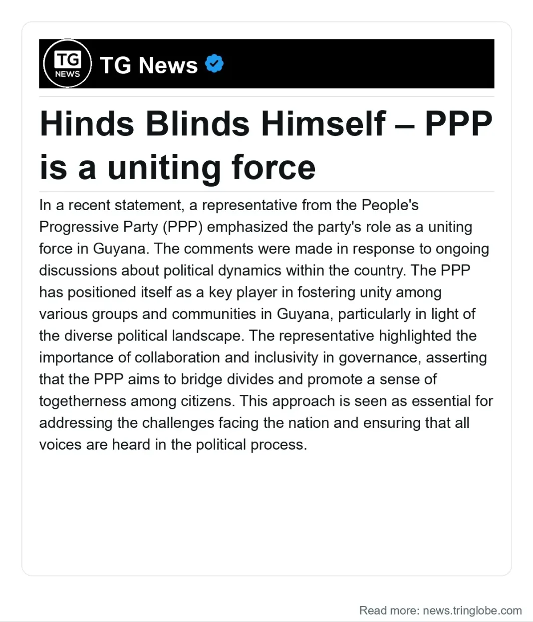 Guyana: Hinds Blinds Himself – PPP is a uniting force