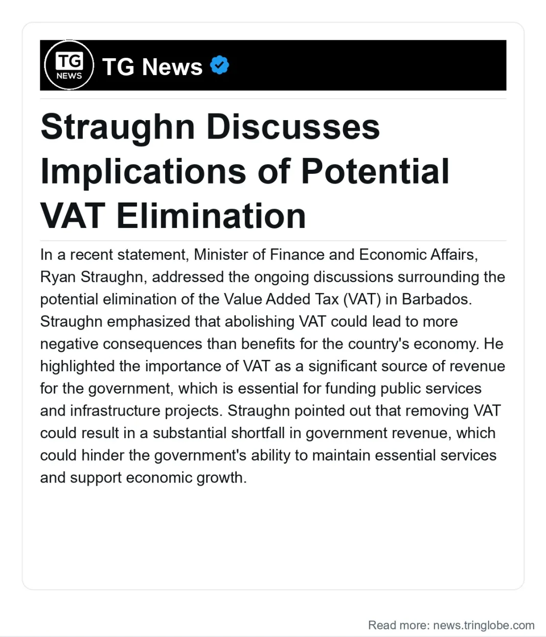 Barbados: Straughn Discusses Implications of Potential VAT Elimination