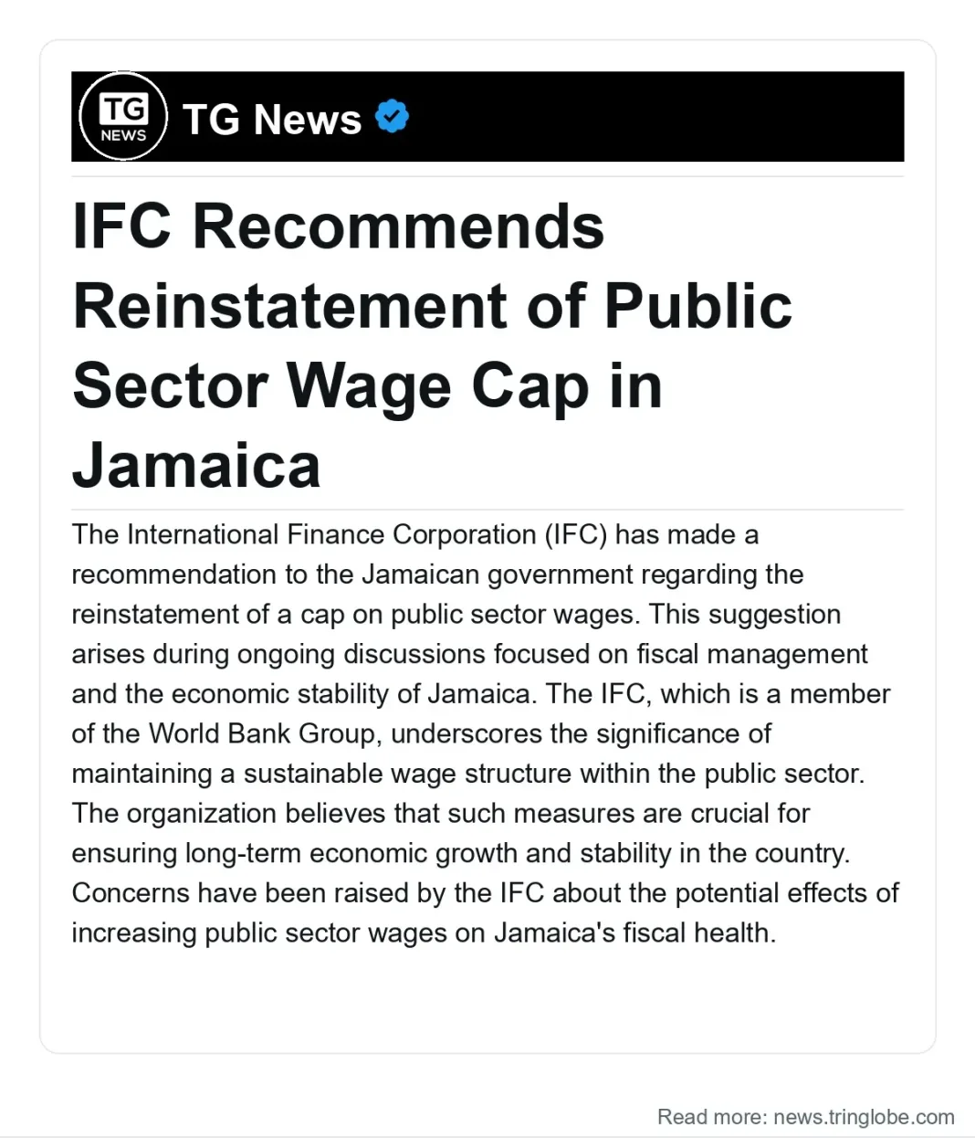 Jamaica: IFC Recommends Reinstatement of Public Sector Wage Cap in Jamaica