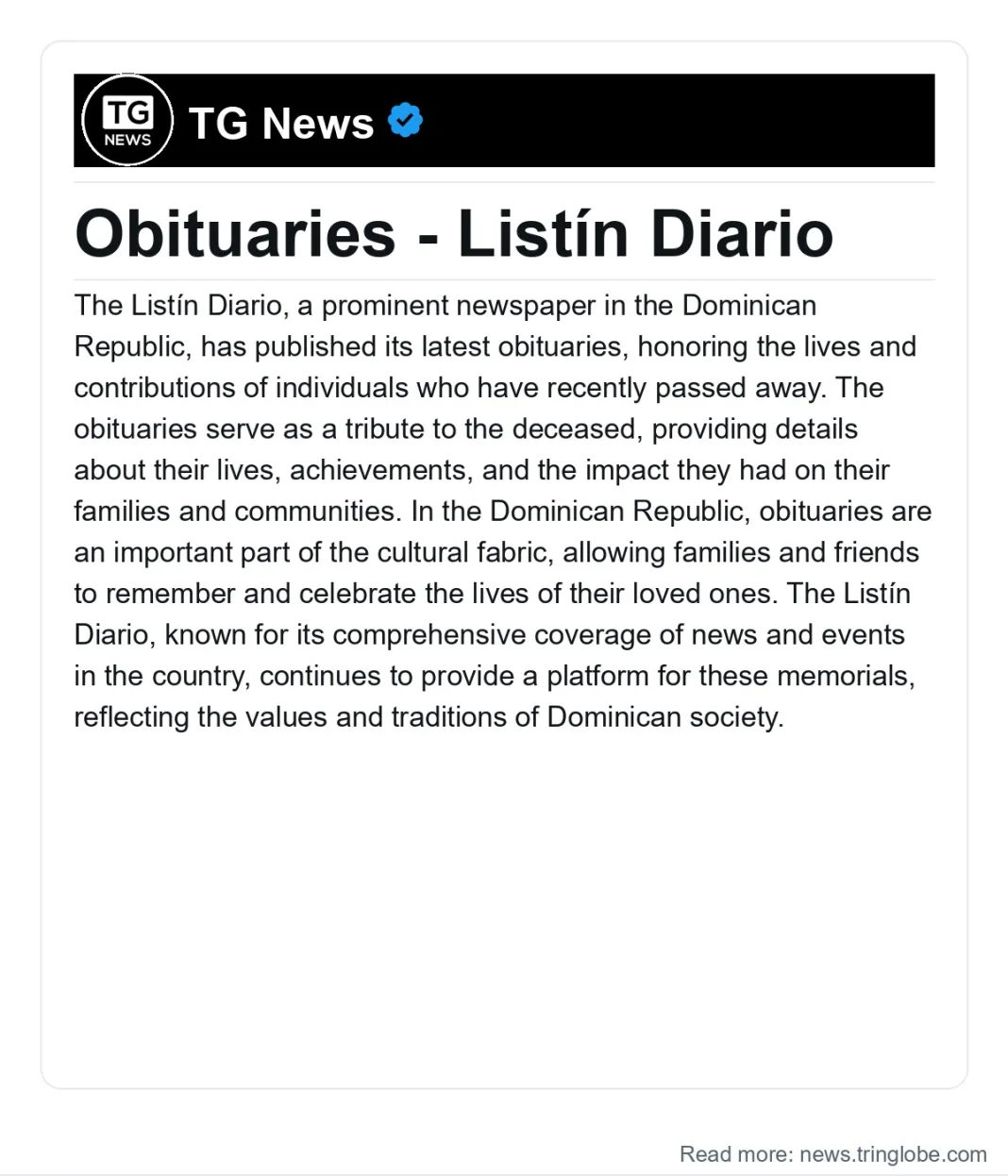 Dominican Republic: Obituaries – Listín Diario