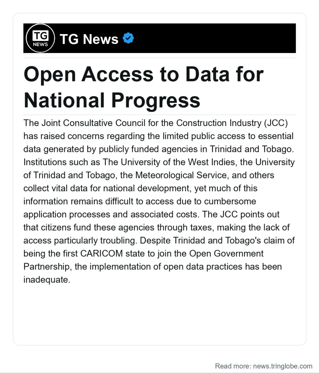 Trinidad and Tobago: Open Access to Data for National Progress