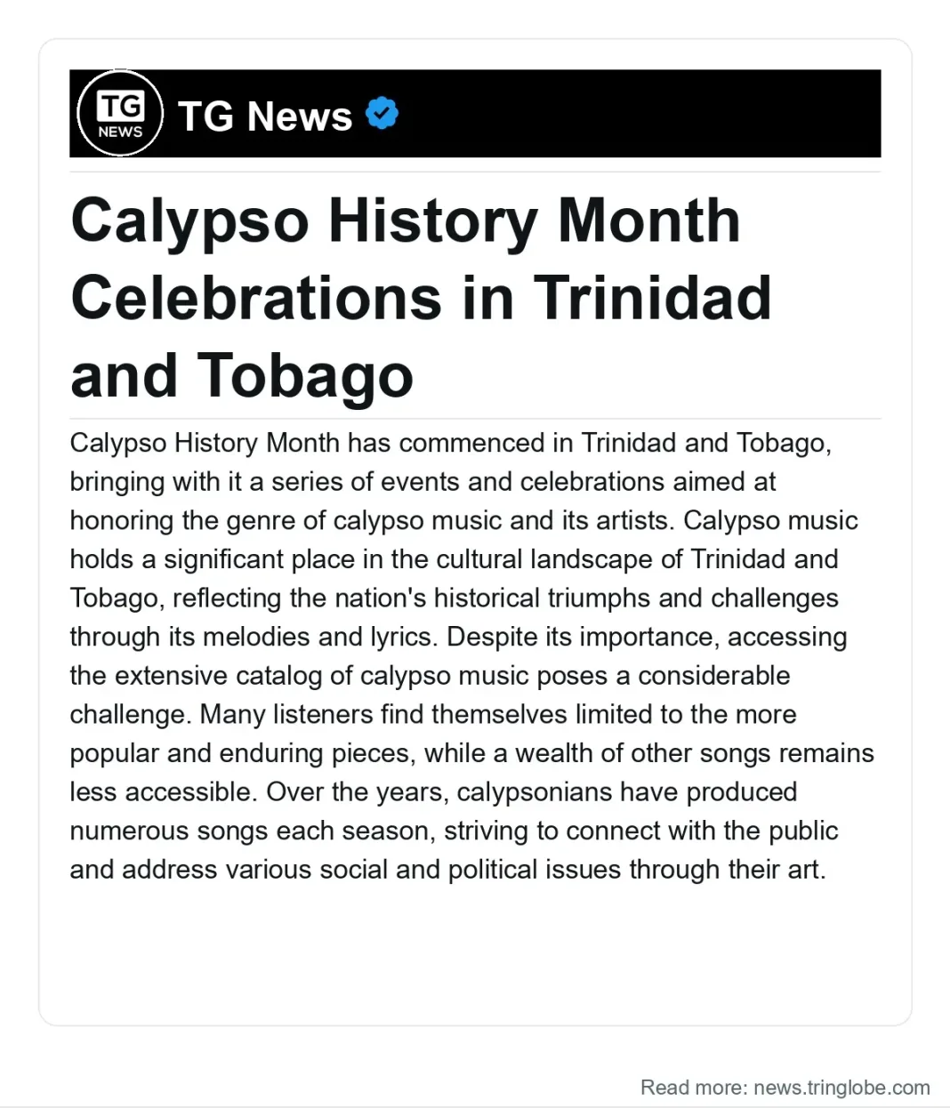 Trinidad and Tobago: Calypso History Month Celebrations in Trinidad and Tobago