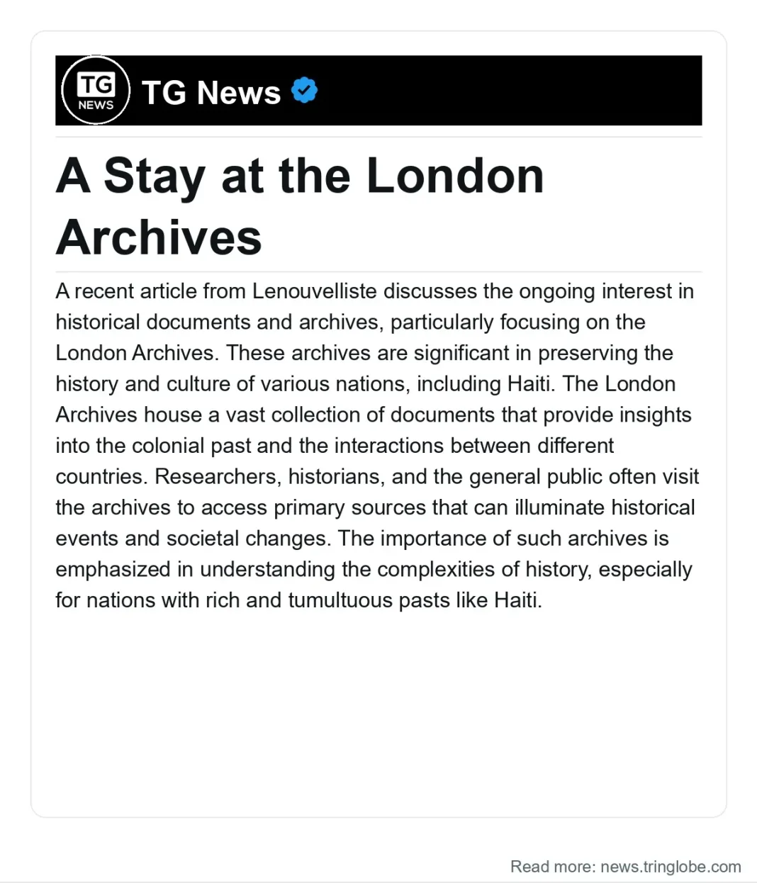 Haiti: A Stay at the London Archives