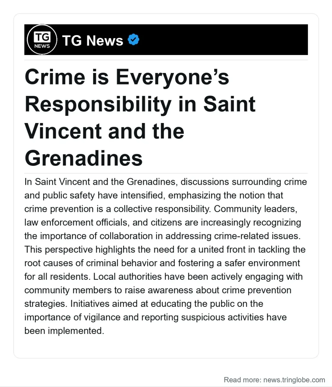 Saint Vincent and the Grenadines: Crime is Everyone’s Responsibility in Saint Vincent and the Grenadines