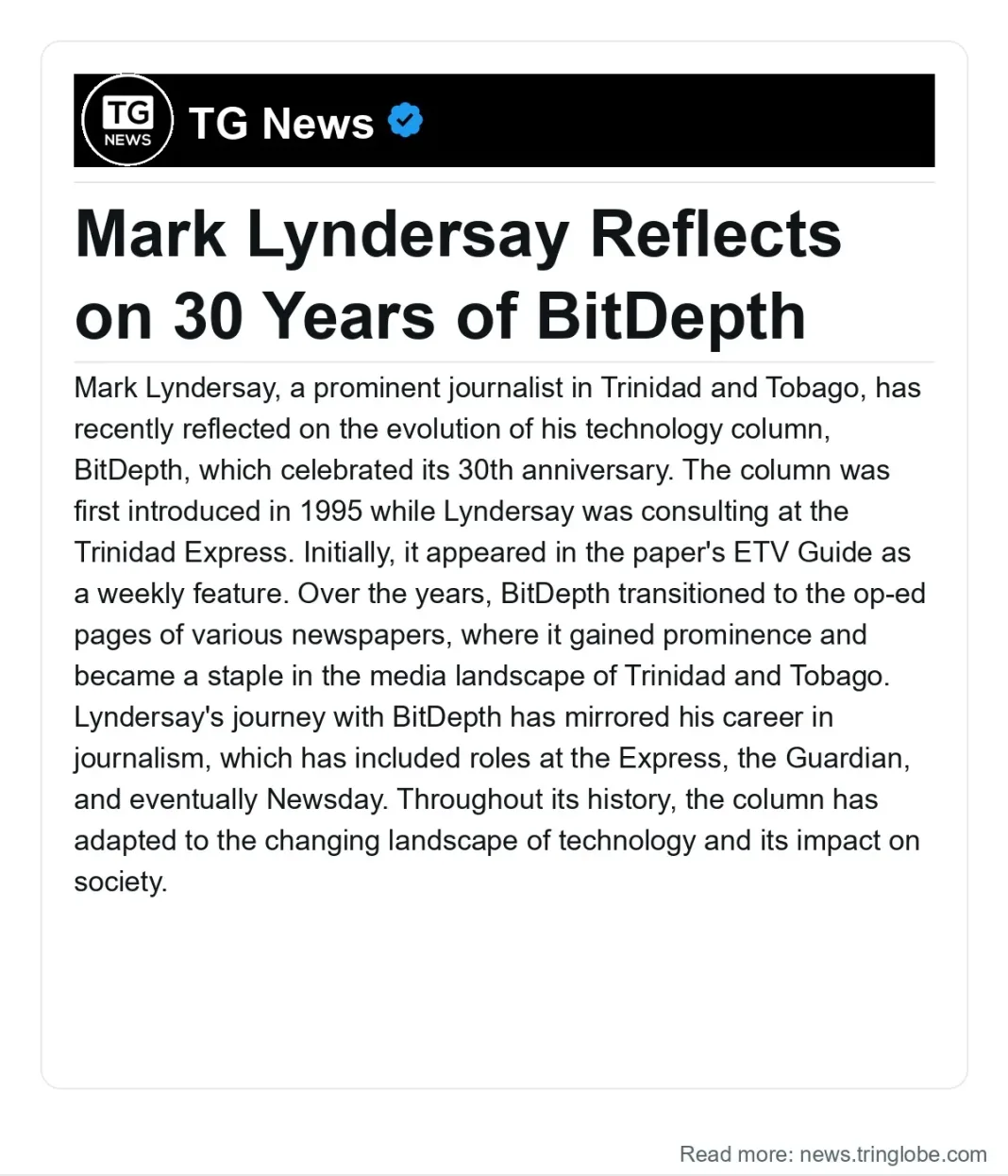 Trinidad and Tobago: Mark Lyndersay Reflects on 30 Years of BitDepth
