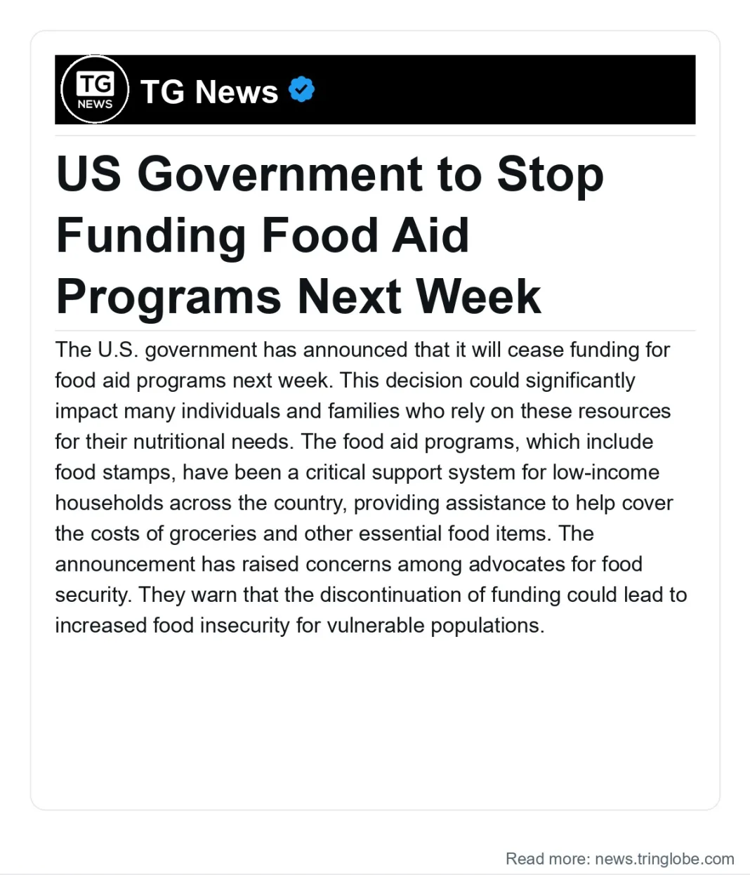Venezuela: US Government to Stop Funding Food Aid Programs Next Week