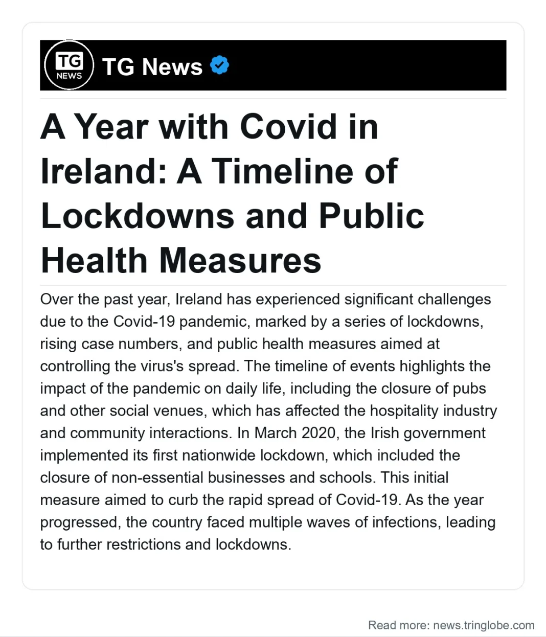 Ireland: A Year with Covid in Ireland: A Timeline of Lockdowns and Public Health Measures