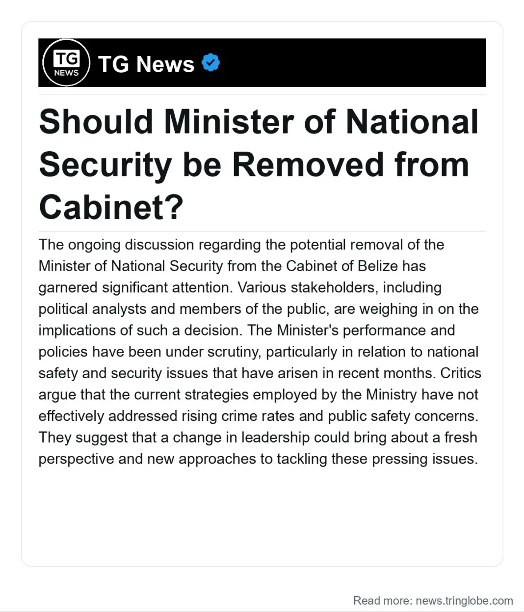 Belize: Should Minister of National Security be Removed from Cabinet?