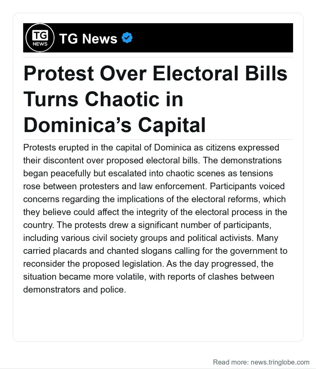 Saint Lucia: Protest Over Electoral Bills Turns Chaotic in Dominica’s Capital