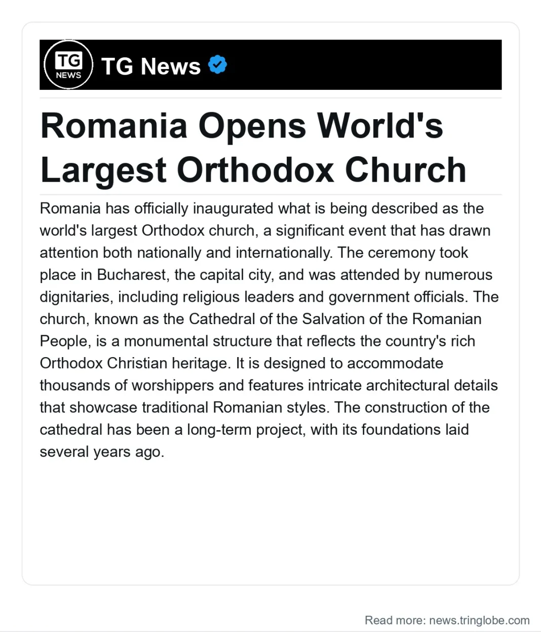 Venezuela: Romania Opens World’s Largest Orthodox Church