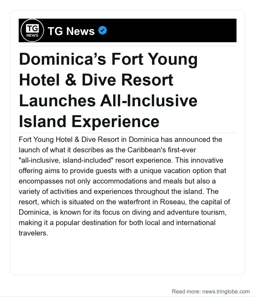 Dominica: Dominica’s Fort Young Hotel & Dive Resort Launches All-Inclusive Island Experience