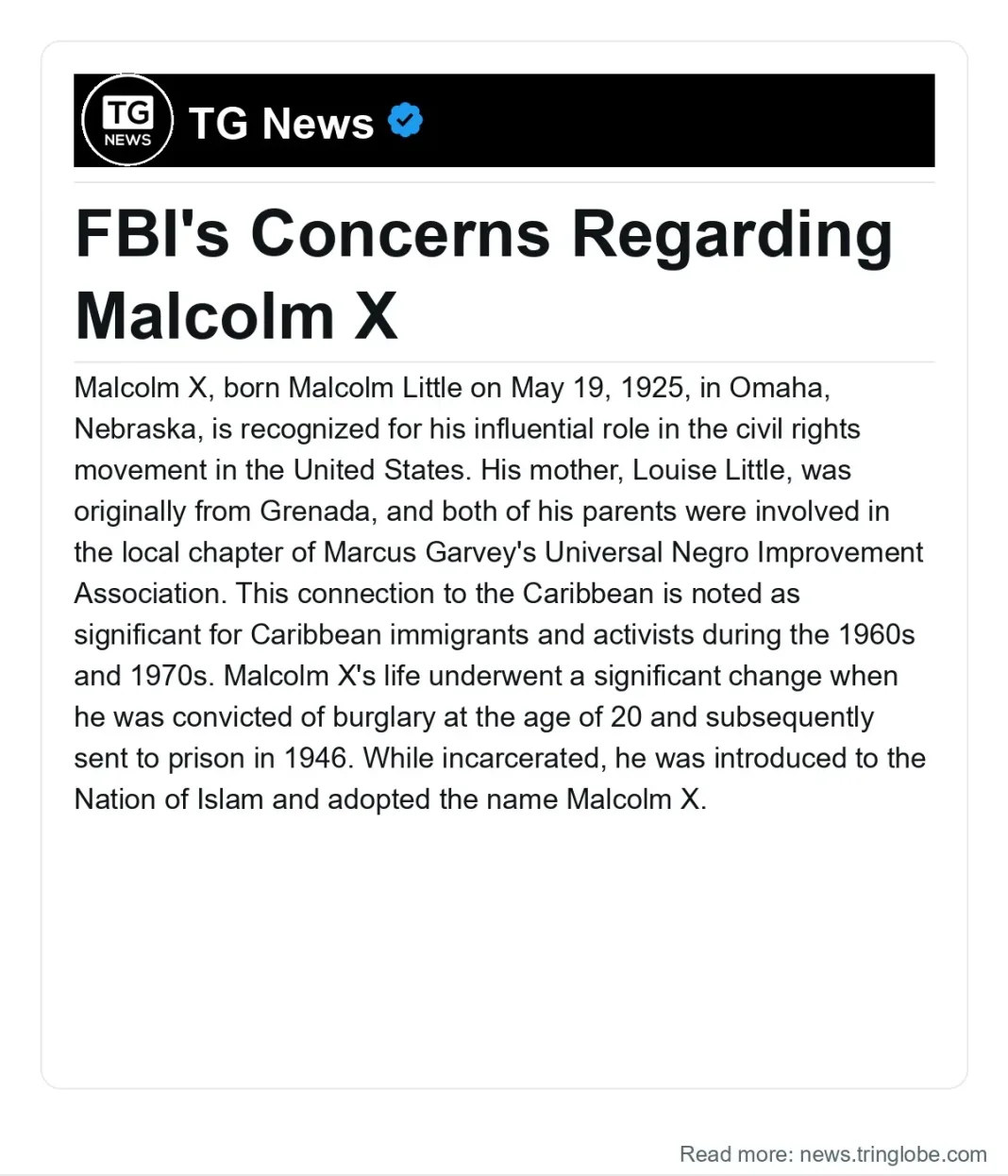 Trinidad and Tobago: FBI’s Concerns Regarding Malcolm X