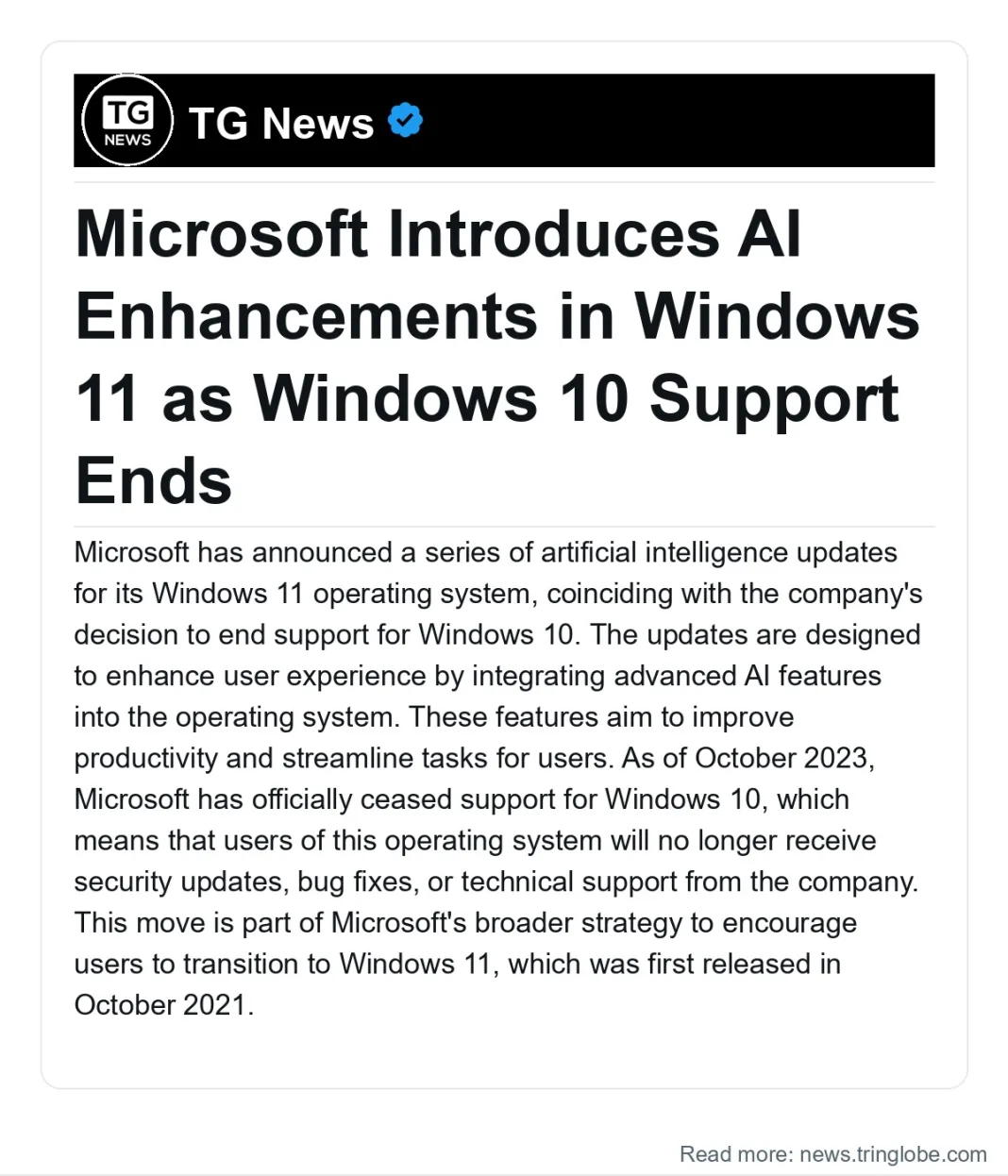 Kyrgyzstan: Microsoft Introduces AI Enhancements in Windows 11 as Windows 10 Support Ends