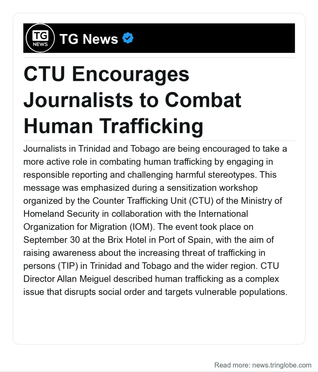 Trinidad and Tobago: CTU Encourages Journalists to Combat Human Trafficking