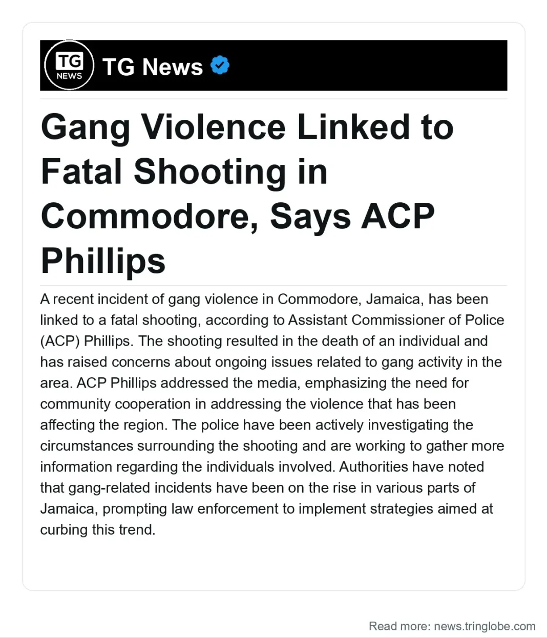 Jamaica: Gang Violence Linked to Fatal Shooting in Commodore, Says ACP Phillips