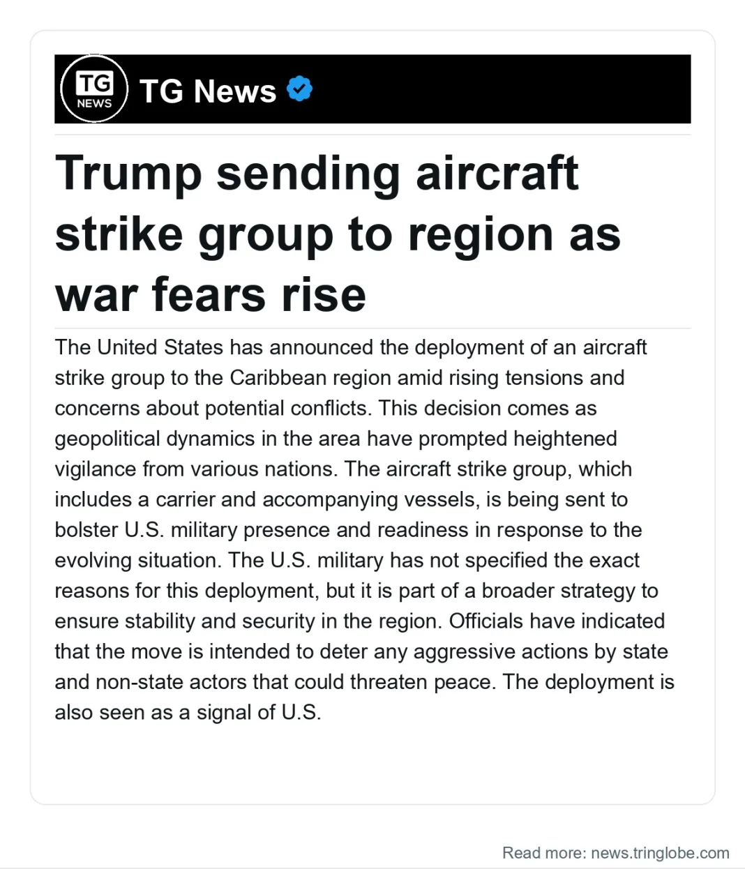 Jamaica: Trump sending aircraft strike group to region as war fears rise