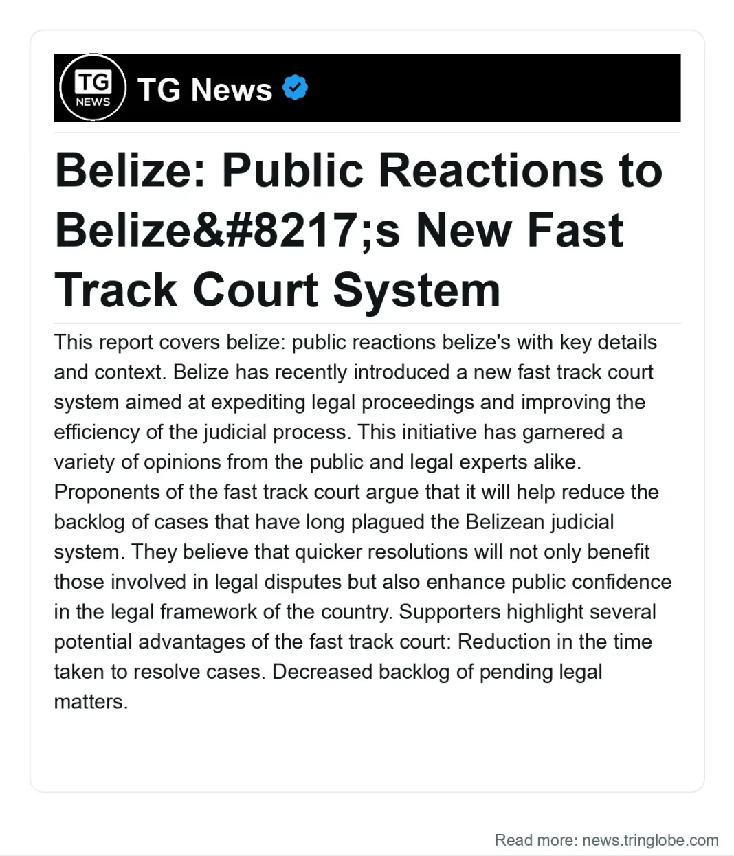 Belize: Public Reactions to Belize’s New Fast Track Court System
