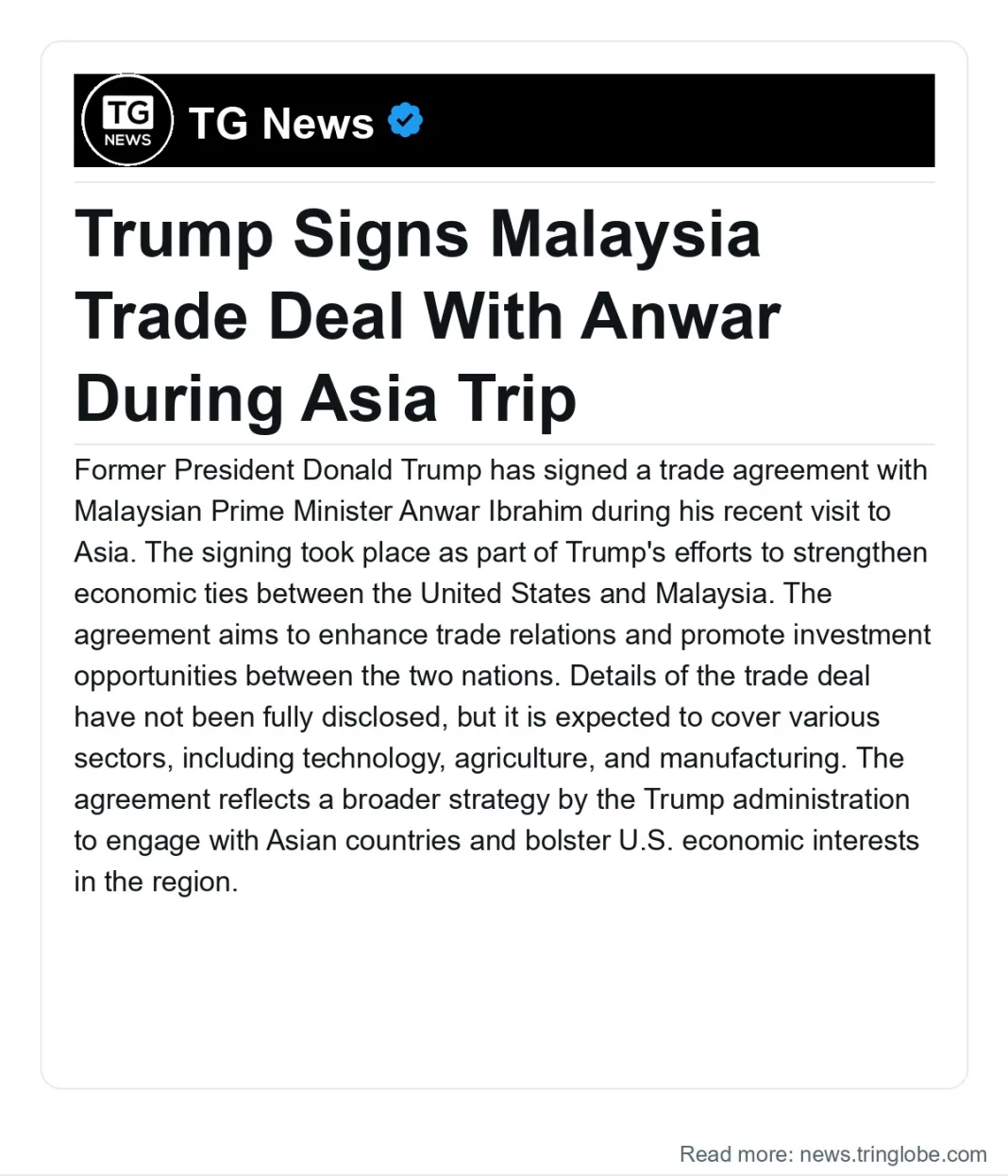 Antigua and Barbuda: Trump Signs Malaysia Trade Deal With Anwar During Asia Trip