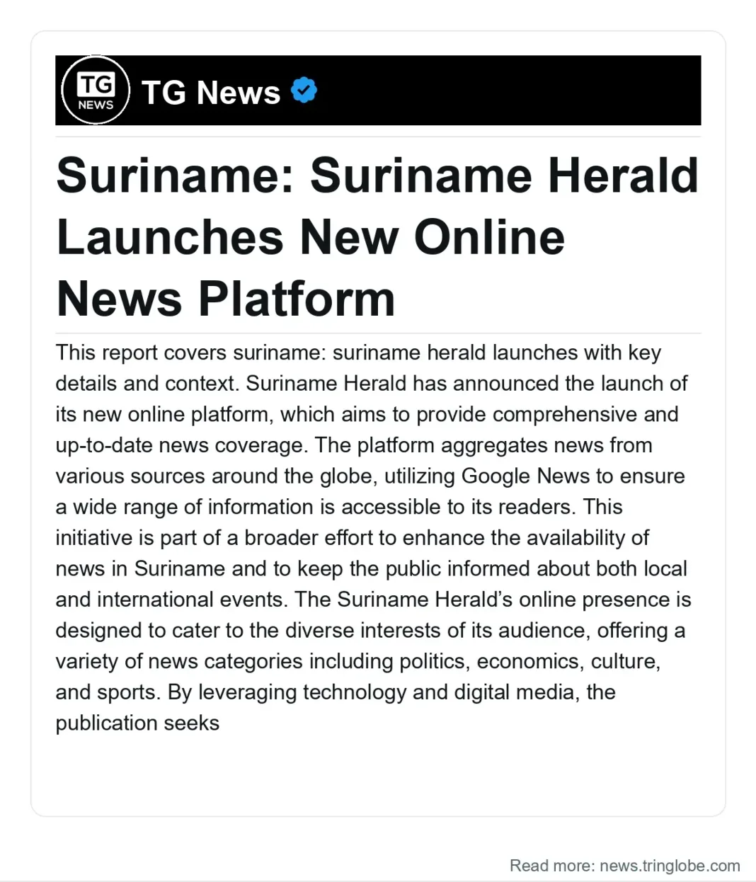 Suriname: Suriname Herald Launches New Online News Platform