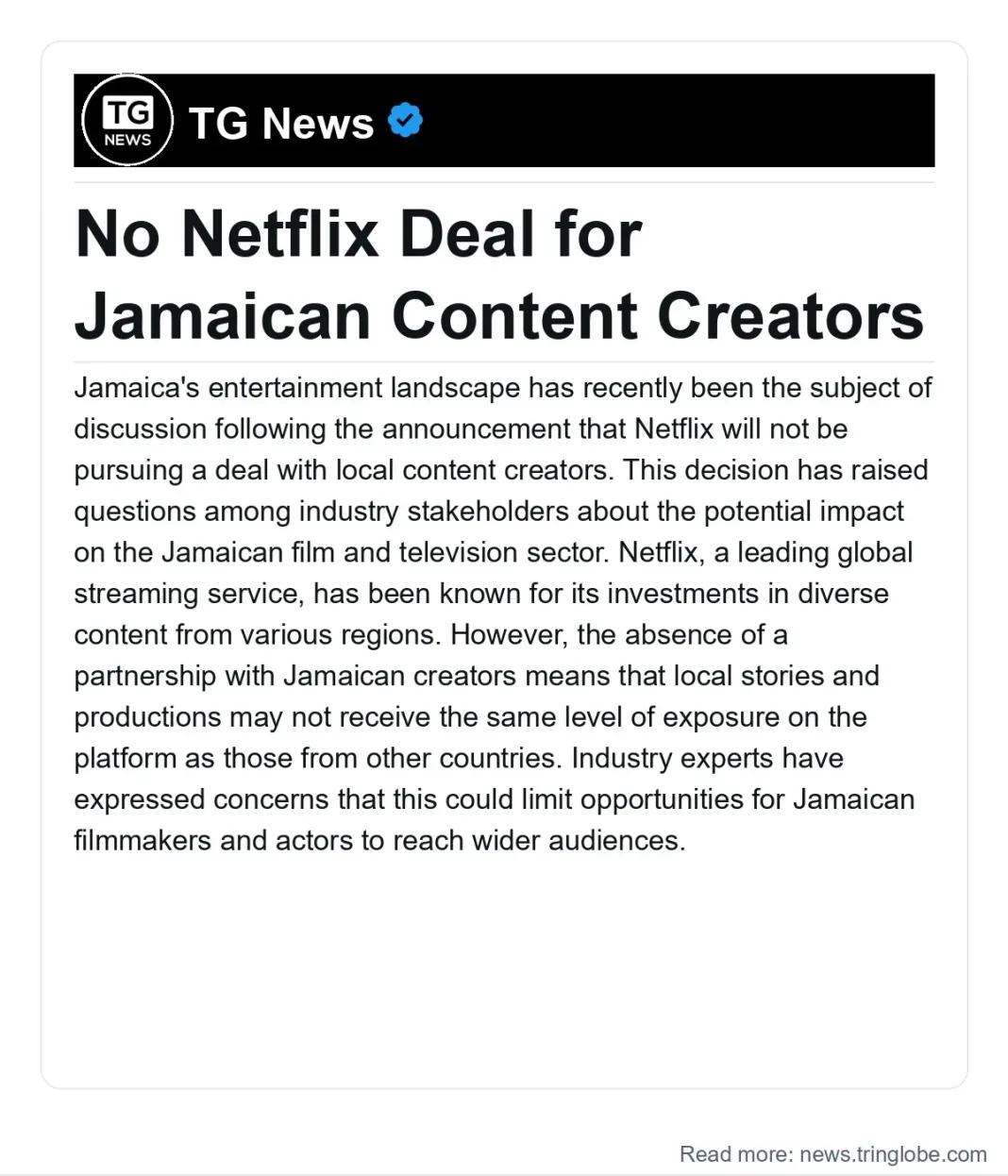 Jamaica: No Netflix Deal for Jamaican Content Creators
