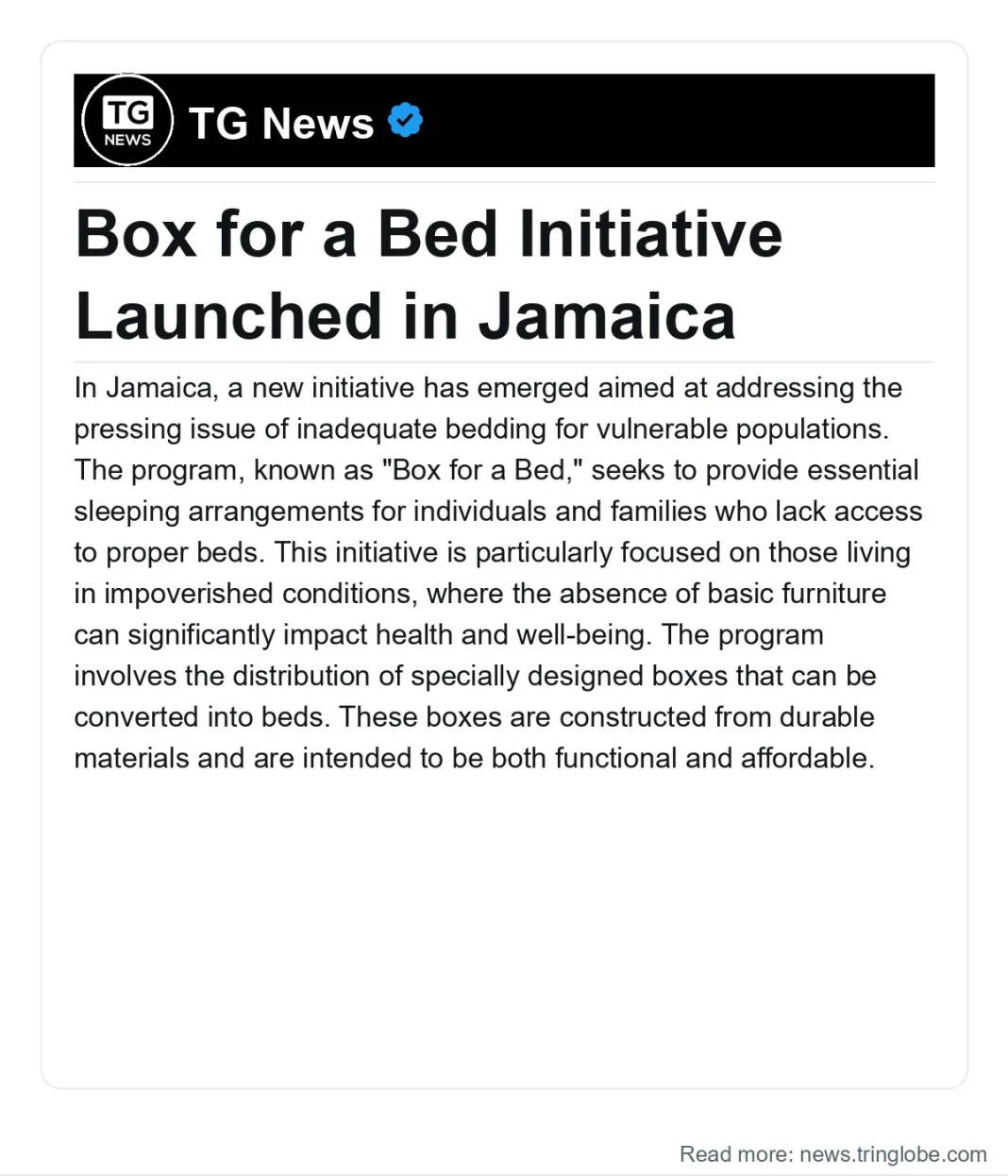 Jamaica: Box for a Bed Initiative Launched in Jamaica