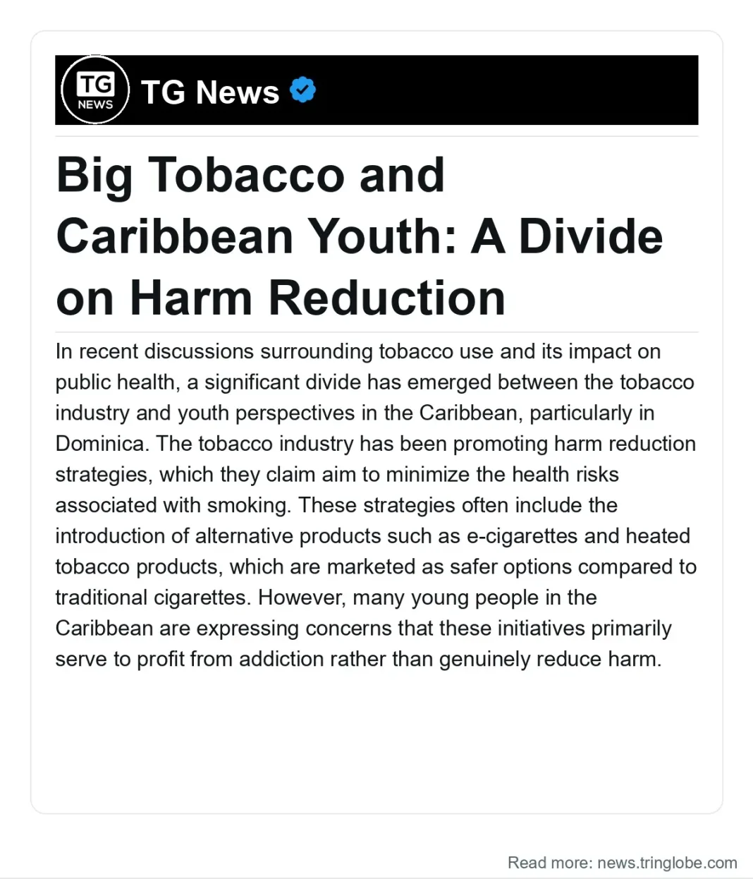 Dominica: Big Tobacco and Caribbean Youth: A Divide on Harm Reduction