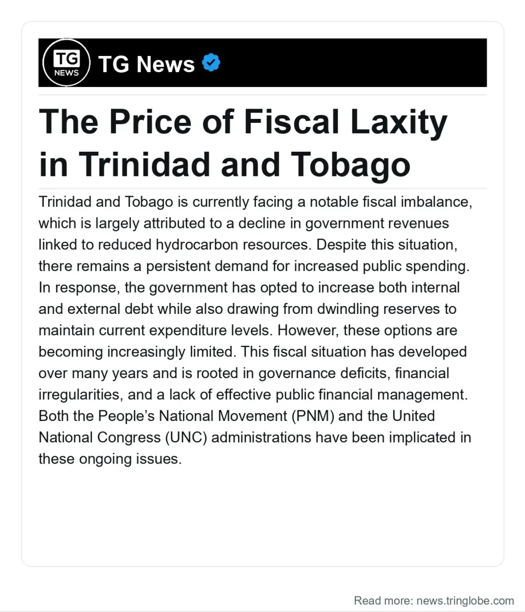 Trinidad and Tobago: The Price of Fiscal Laxity in Trinidad and Tobago