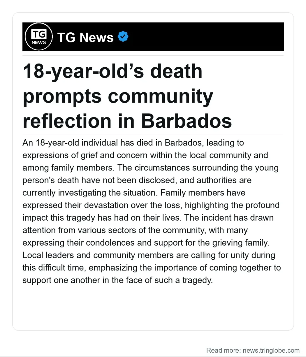 Barbados: 18-year-old’s death prompts community reflection in Barbados