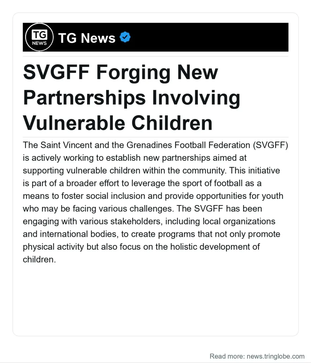 Saint Vincent and the Grenadines: SVGFF Forging New Partnerships Involving Vulnerable Children