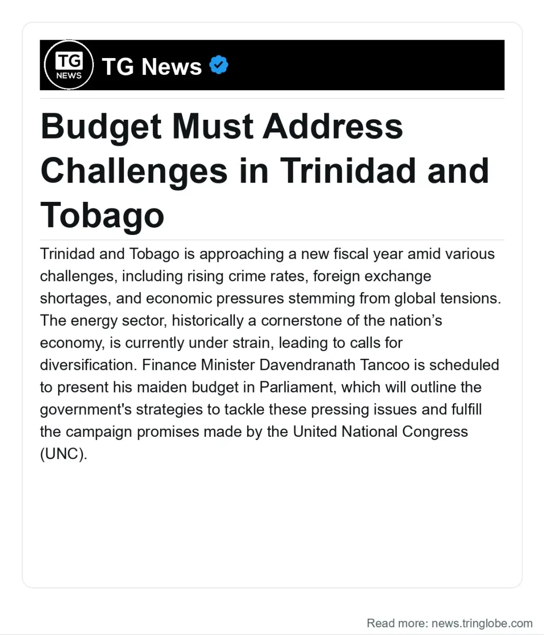 Trinidad and Tobago: Budget Must Address Challenges in Trinidad and Tobago