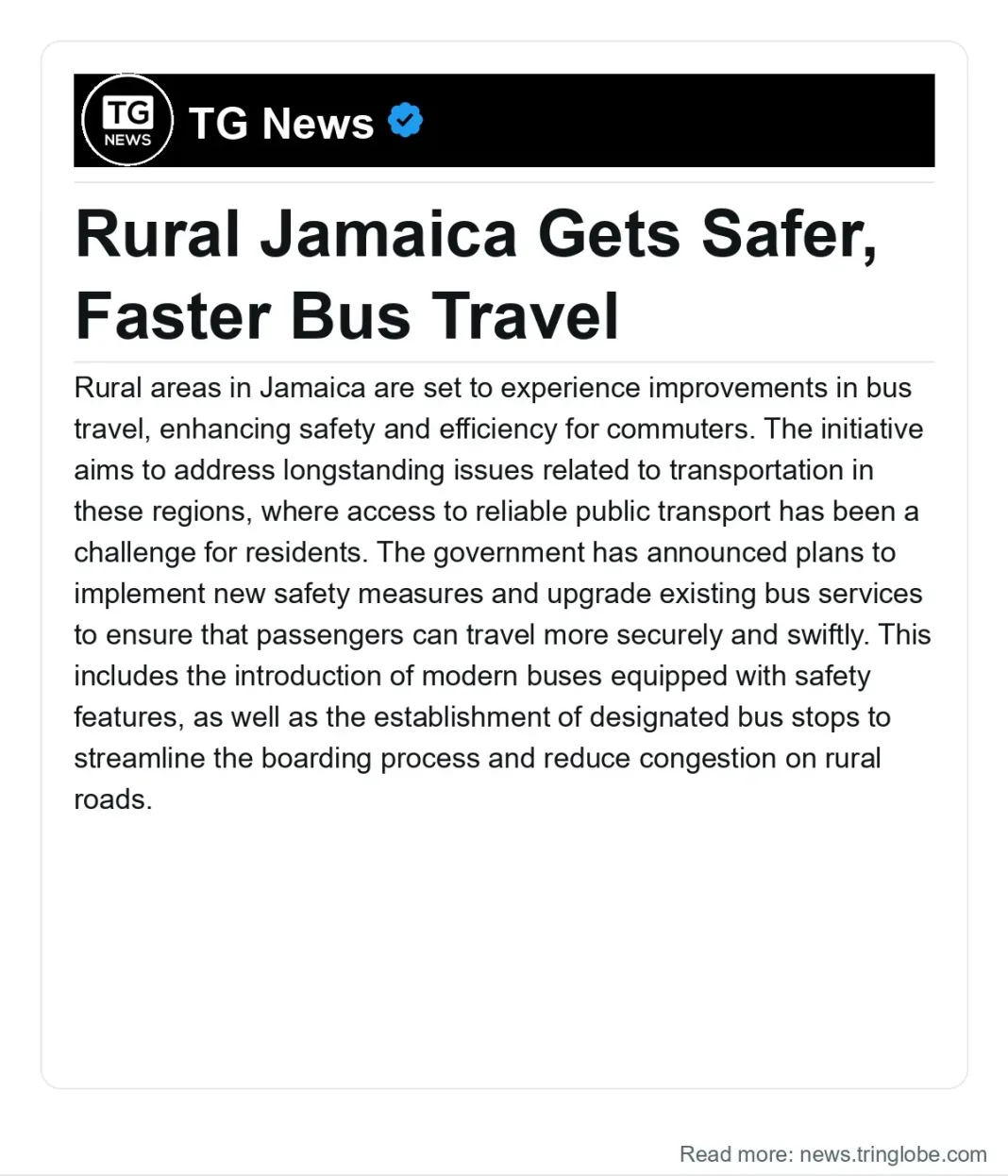 Saint Kitts and Nevis: Rural Jamaica Gets Safer, Faster Bus Travel