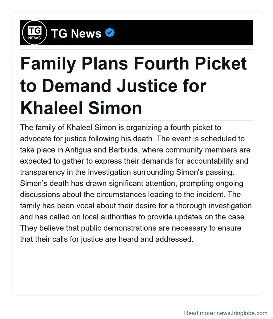 Antigua and Barbuda: Family Plans Fourth Picket to Demand Justice for Khaleel Simon